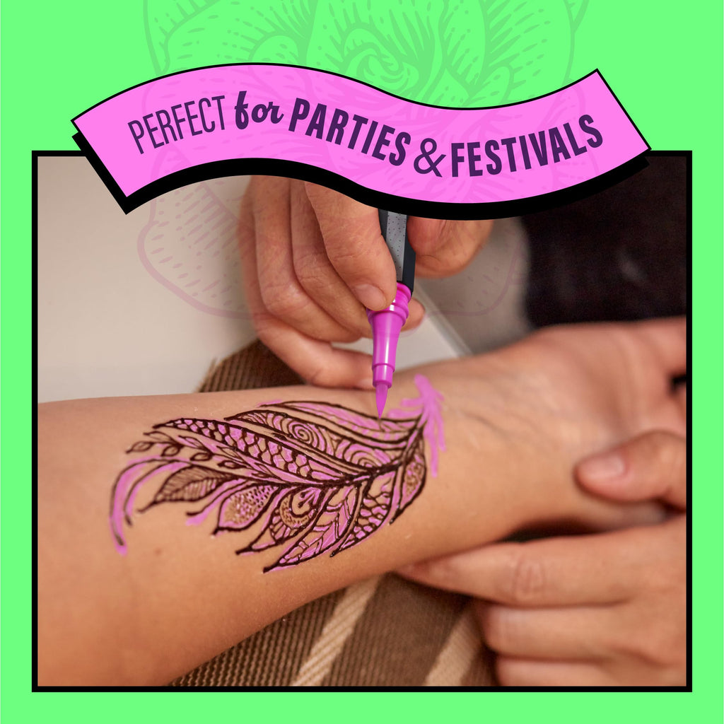 Pretty Me Temporary Tattoos Markers Kit – 6 Vivid Pens + 10 Stencils for Teens & Adults