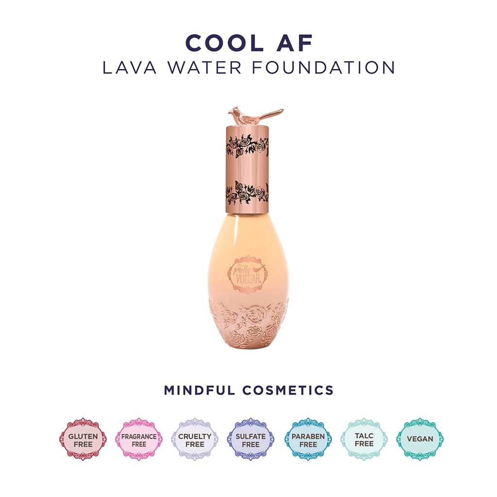 Pretty Vulgar Cool AF Lava Water Foundation – Full Coverage Matte, Detox Charcoal & Hydrating Moringa Butter, 35mL