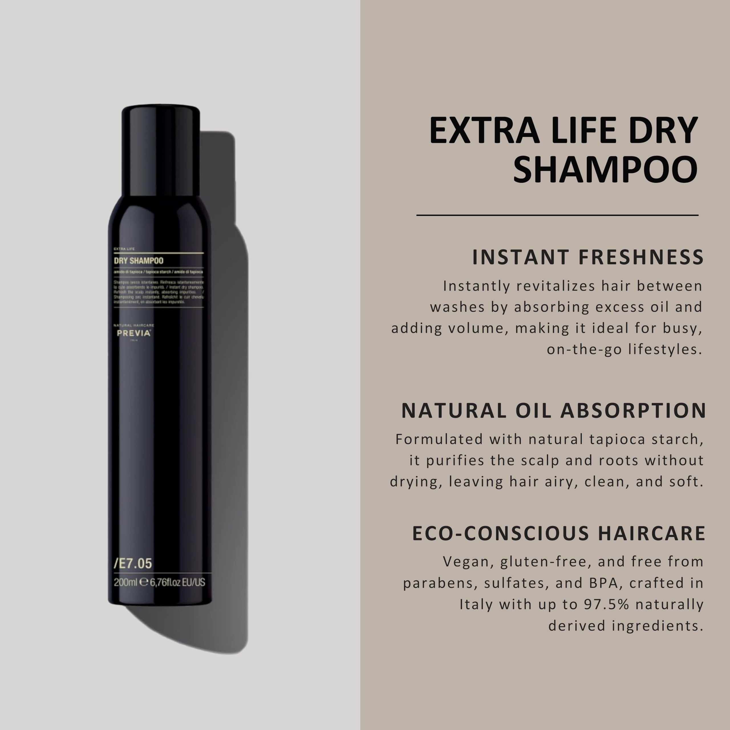 PREVIA Extra Life Dry Shampoo | Instant Refresh with Tapioca Starch | 6.76 oz