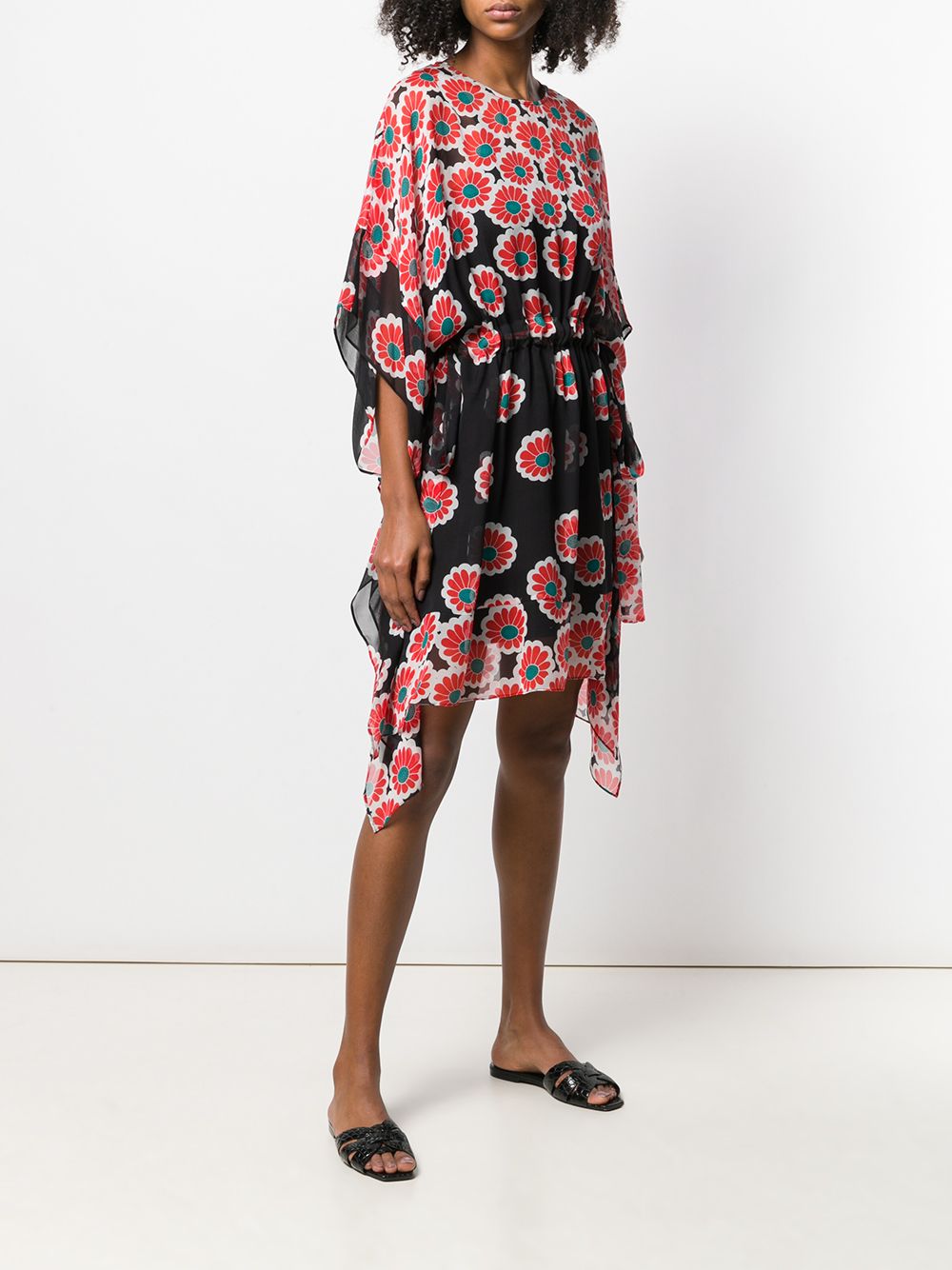Diane Von Furstenberg DVF Beach Banded Kimono Blossom Red & Black Silk Dress