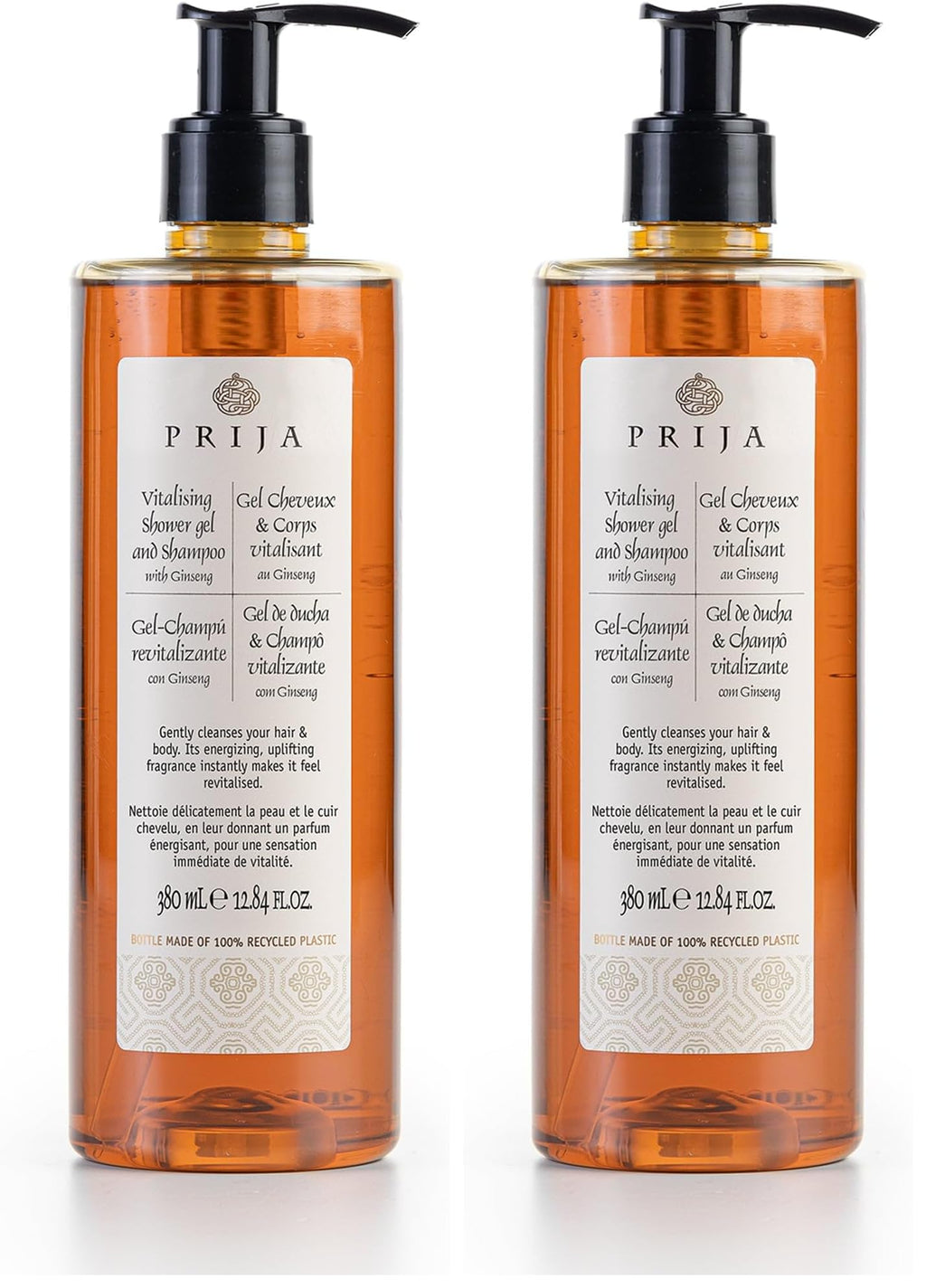 Prija Vitalizing Gel & Shampoo with Ginseng – 2-Pack, Vegan, Dermatologist Tested