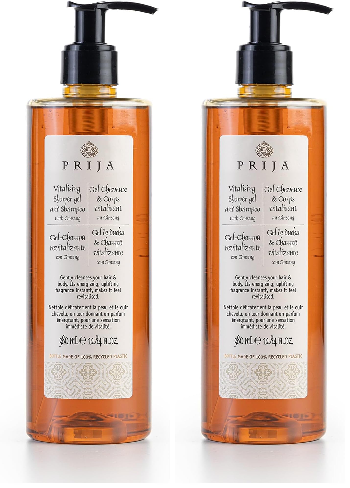 Prija Vitalizing Gel & Shampoo with Ginseng – 2-Pack, Vegan, Dermatologist Tested
