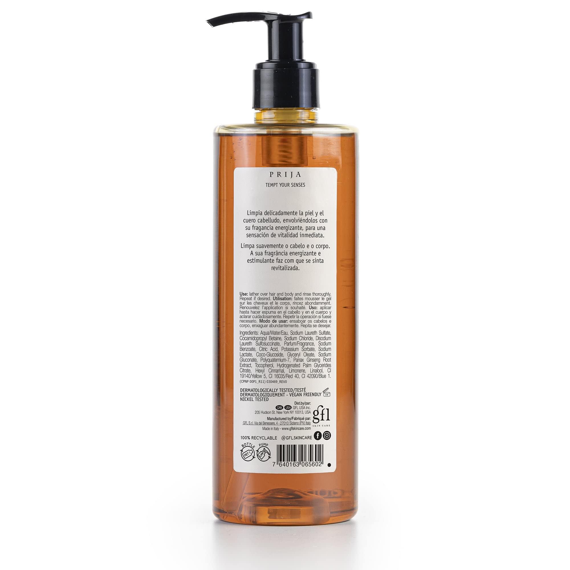 Prija Vitalizing Gel & Shampoo with Ginseng – 2-Pack, Vegan, Dermatologist Tested