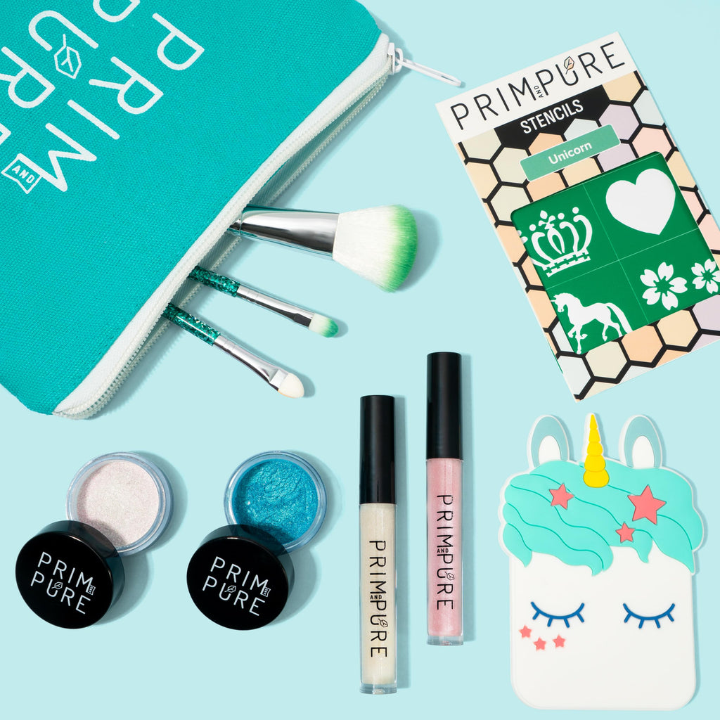 Prim and Pure Mineral Gift Set with Unicorn Mirror – Safe Kids Makeup, Made in USA