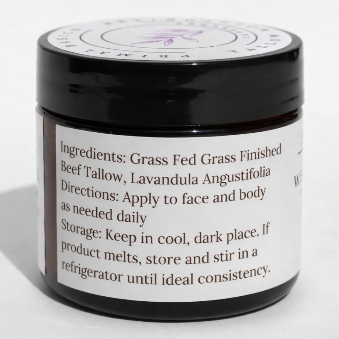 Primal Basics Lavender Beef Tallow Moisturizer – 100% Grass-Fed, Grass-Finished, Whipped, USA Made