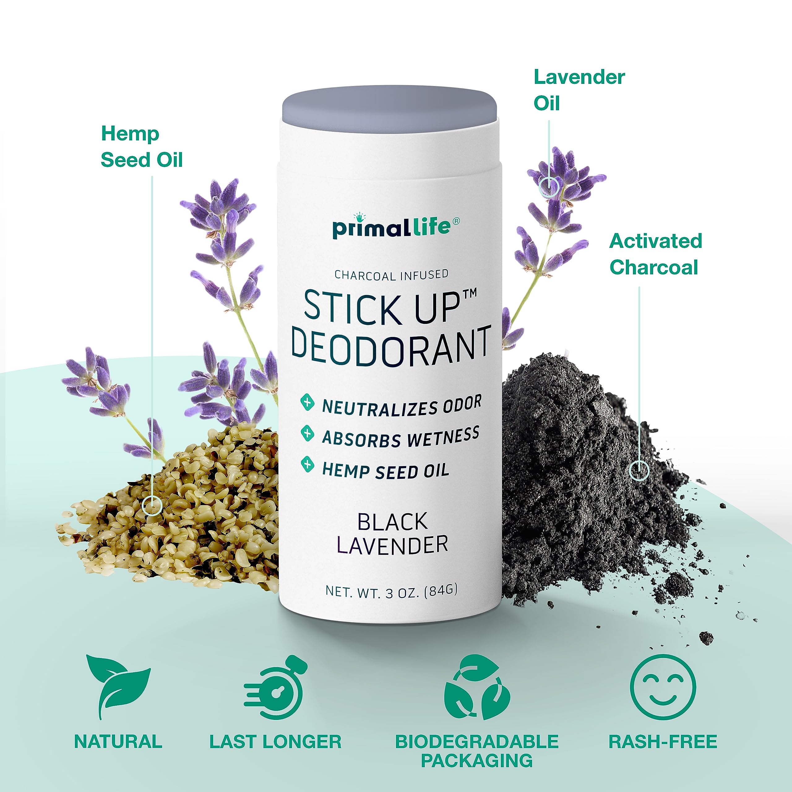 Primal Life Organics Stick Up Natural Deodorant - Bentonite Clay, Lavender | 3 oz