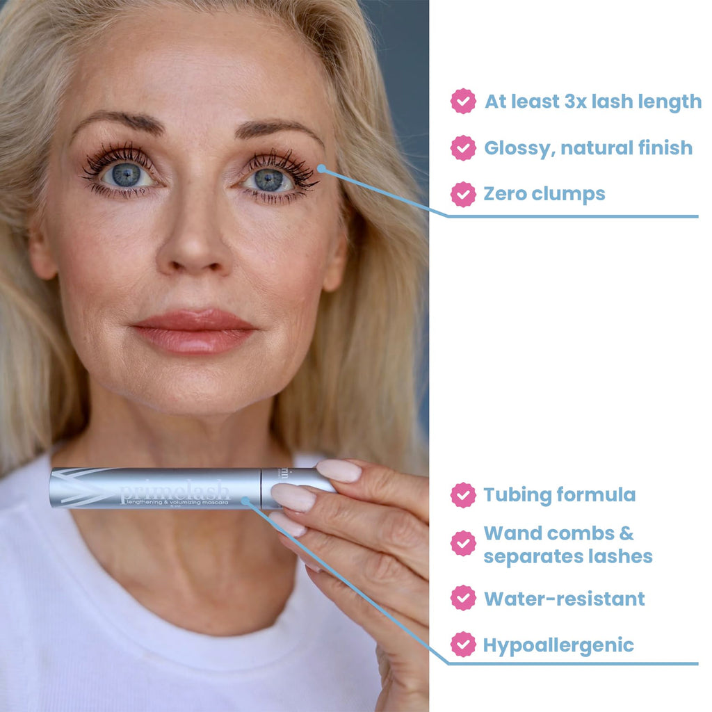 Prime Prometics PrimeLash Mascara – Volumizing, Lengthening for Mature Lashes (Black) | Hypoallergenic, Clump-Free