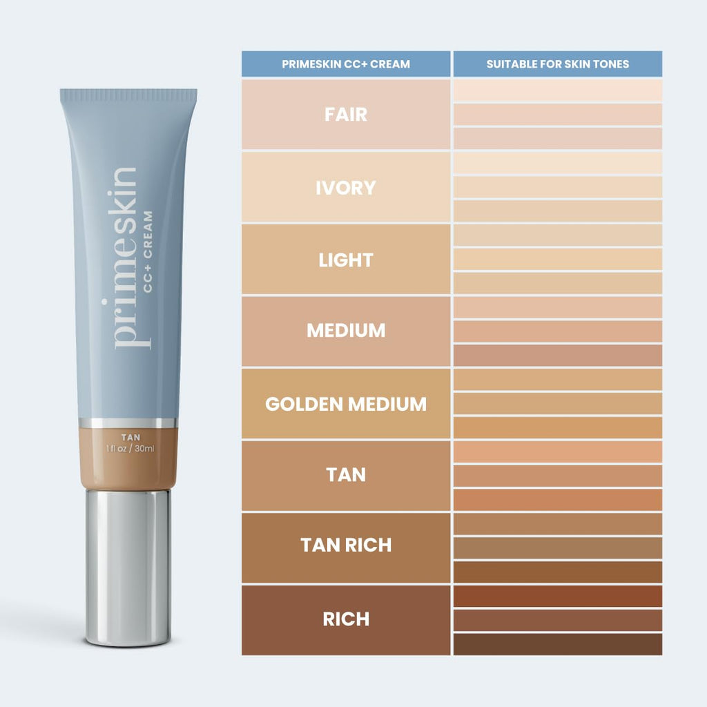Prime Prometics PrimeSkin CC+ Cream for Mature Women – Lightweight Liquid-to-Powder Foundation (Tan)