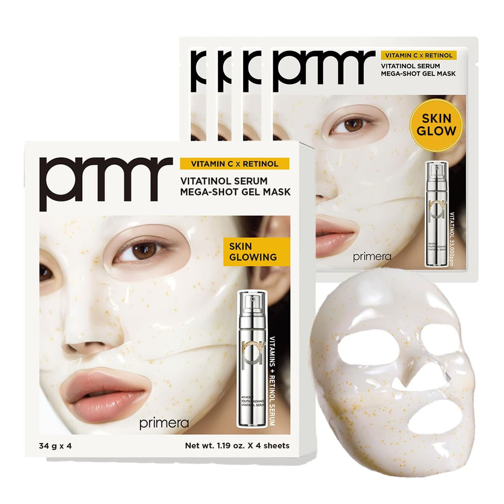 Primera PRMR Vitatinol Serum Gel Mask | Overnight Melting Mask with Vitamin C & Retinol – Pore Tightening, Hydration & Firming (34g x 4)