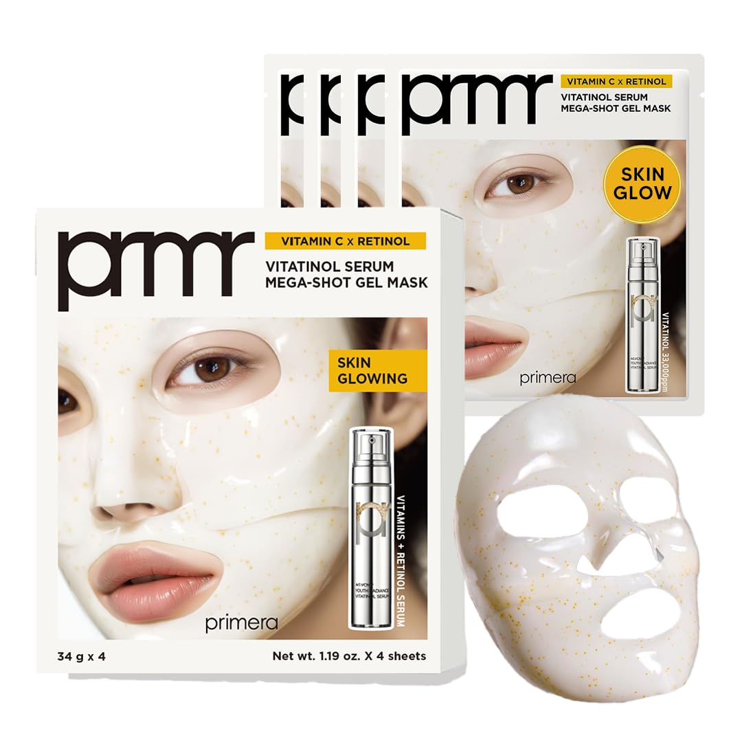Primera PRMR Vitatinol Serum Gel Mask | Overnight Melting Mask with Vitamin C & Retinol – Pore Tightening, Hydration & Firming (34g x 4)