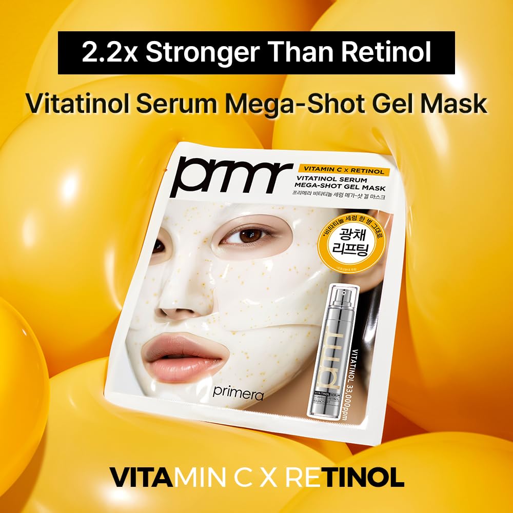 Primera PRMR Vitatinol Serum Gel Mask | Overnight Melting Mask with Vitamin C & Retinol – Pore Tightening, Hydration & Firming (34g x 4)