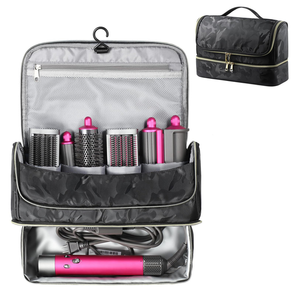 Pripher Double-Layer Travel Case for Dyson Airwrap & Shark Flexstyle – Waterproof, Camo Black