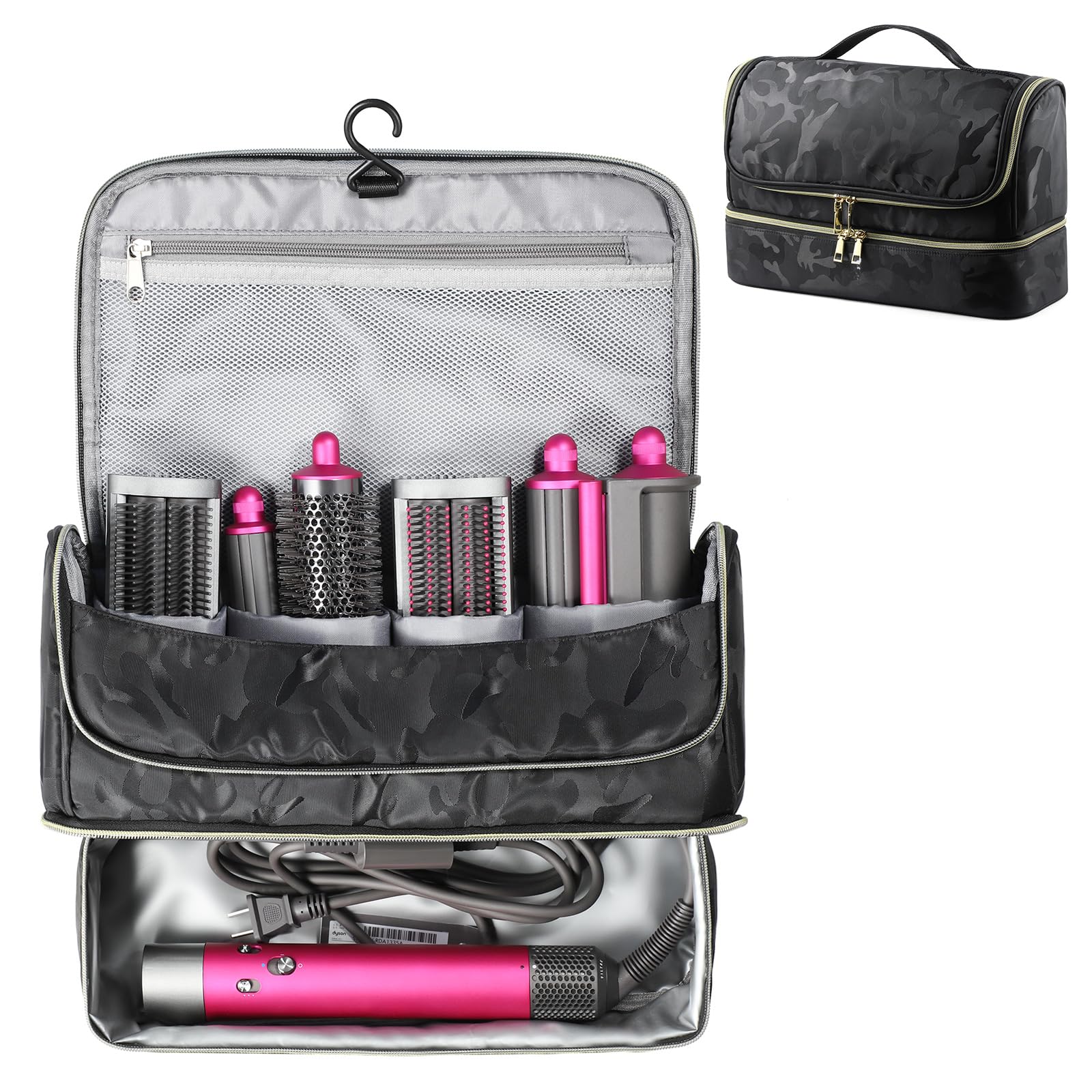 Pripher Double-Layer Travel Case for Dyson Airwrap & Shark Flexstyle – Waterproof, Camo Black