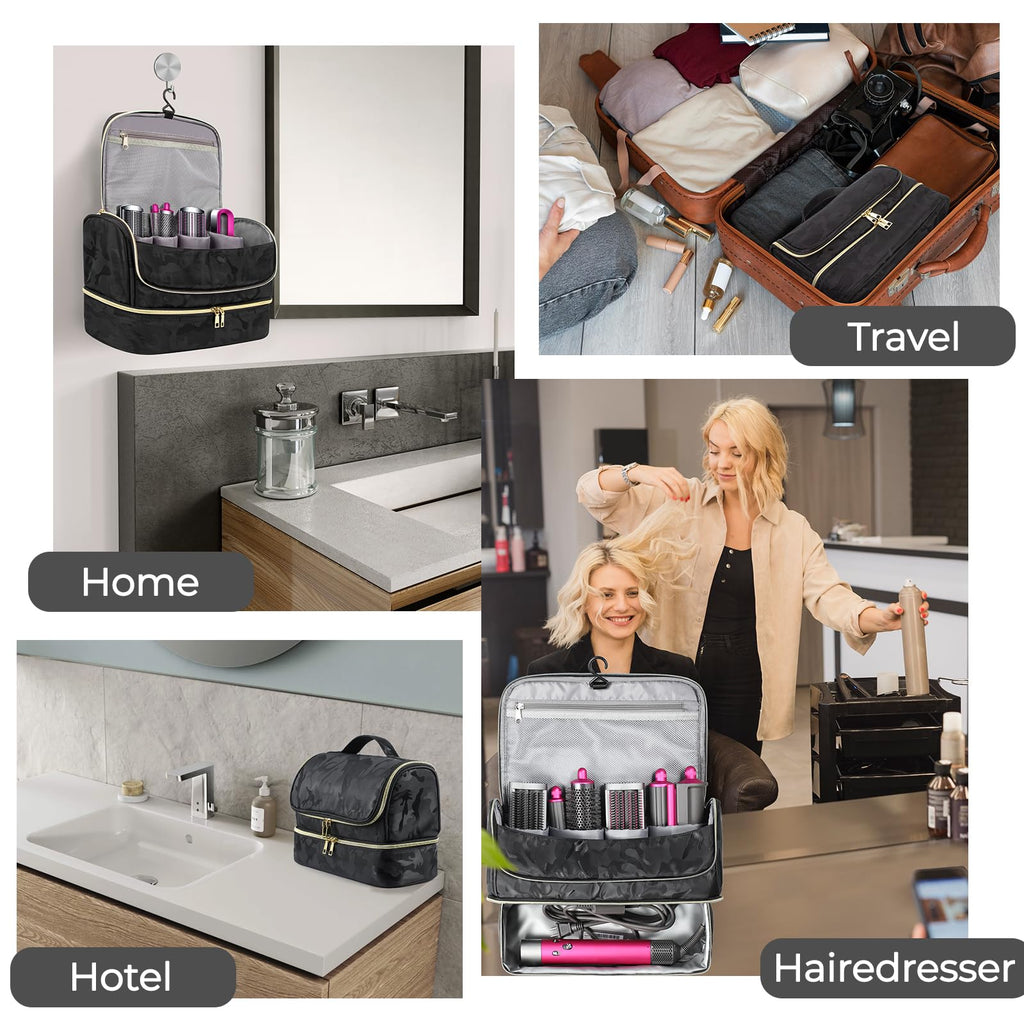 Pripher Double-Layer Travel Case for Dyson Airwrap & Shark Flexstyle – Waterproof, Camo Black
