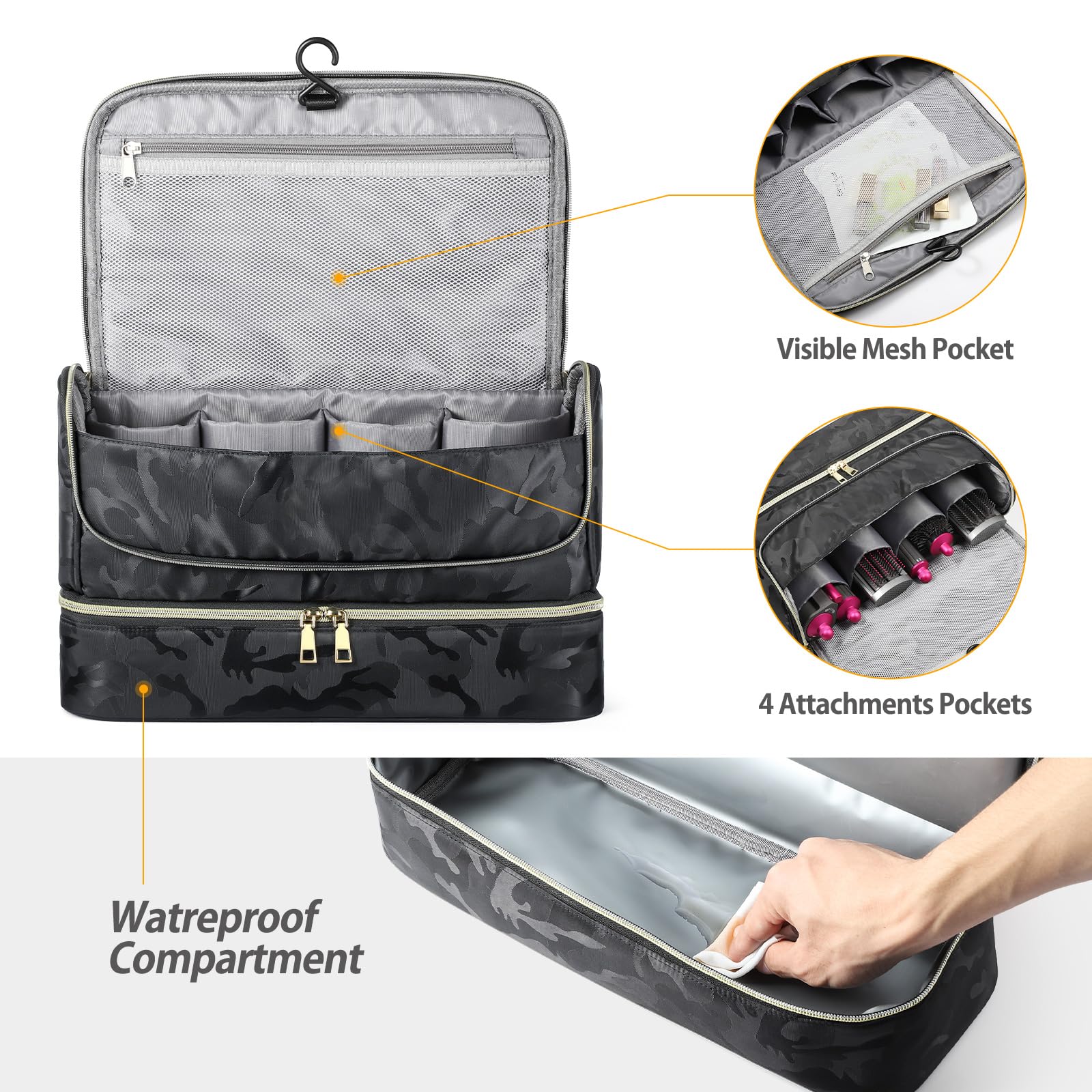 Pripher Double-Layer Travel Case for Dyson Airwrap & Shark Flexstyle – Waterproof, Camo Black