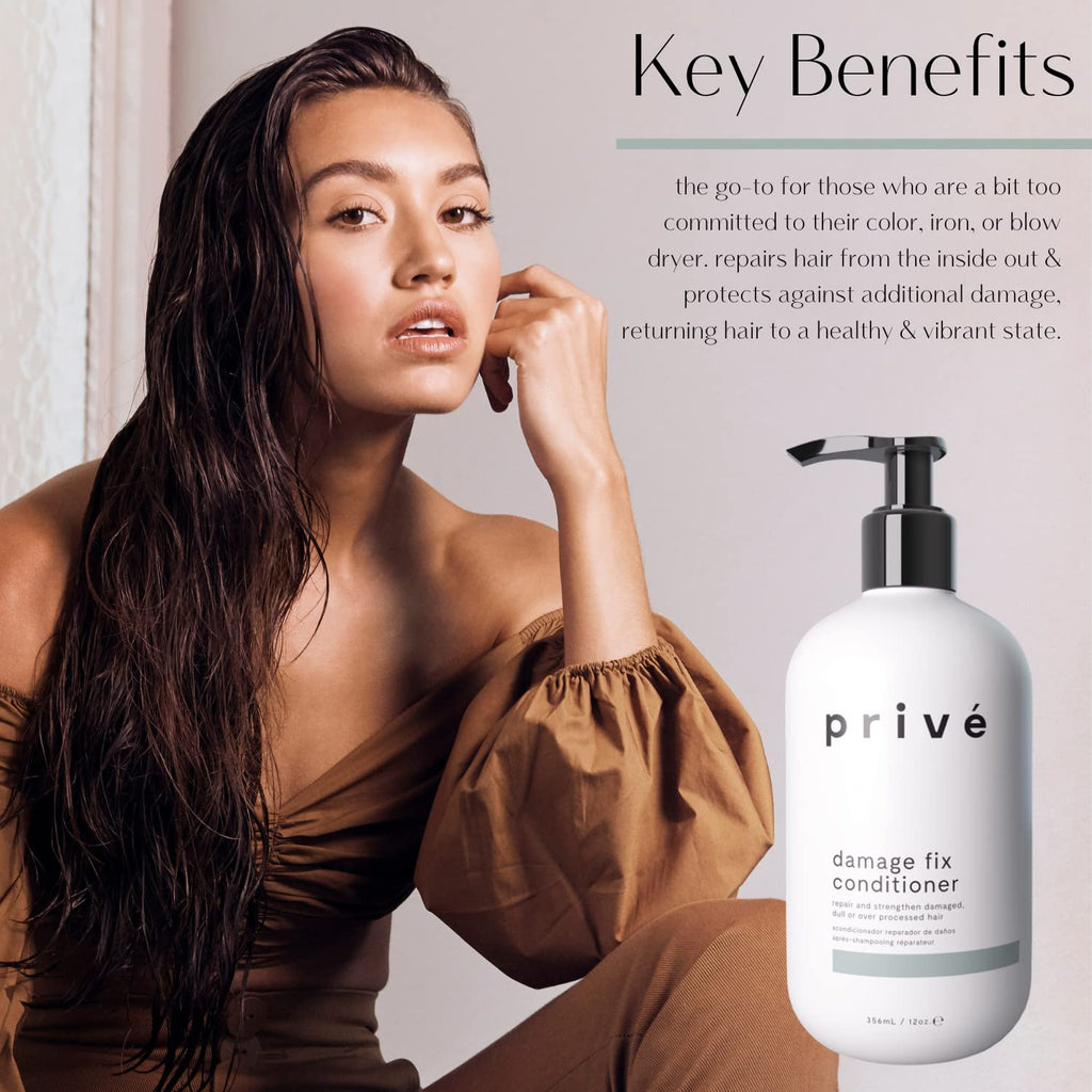 Prive Damage Fix Conditioner - Nourishes Dry and Over-Processed Hair From Within | 12 oz