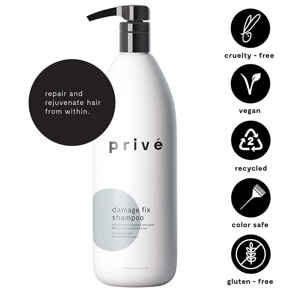 Privé Damage Fix Shampoo – Sulfate-Free Repair for Damaged Hair (33.8 oz) for Women & Men