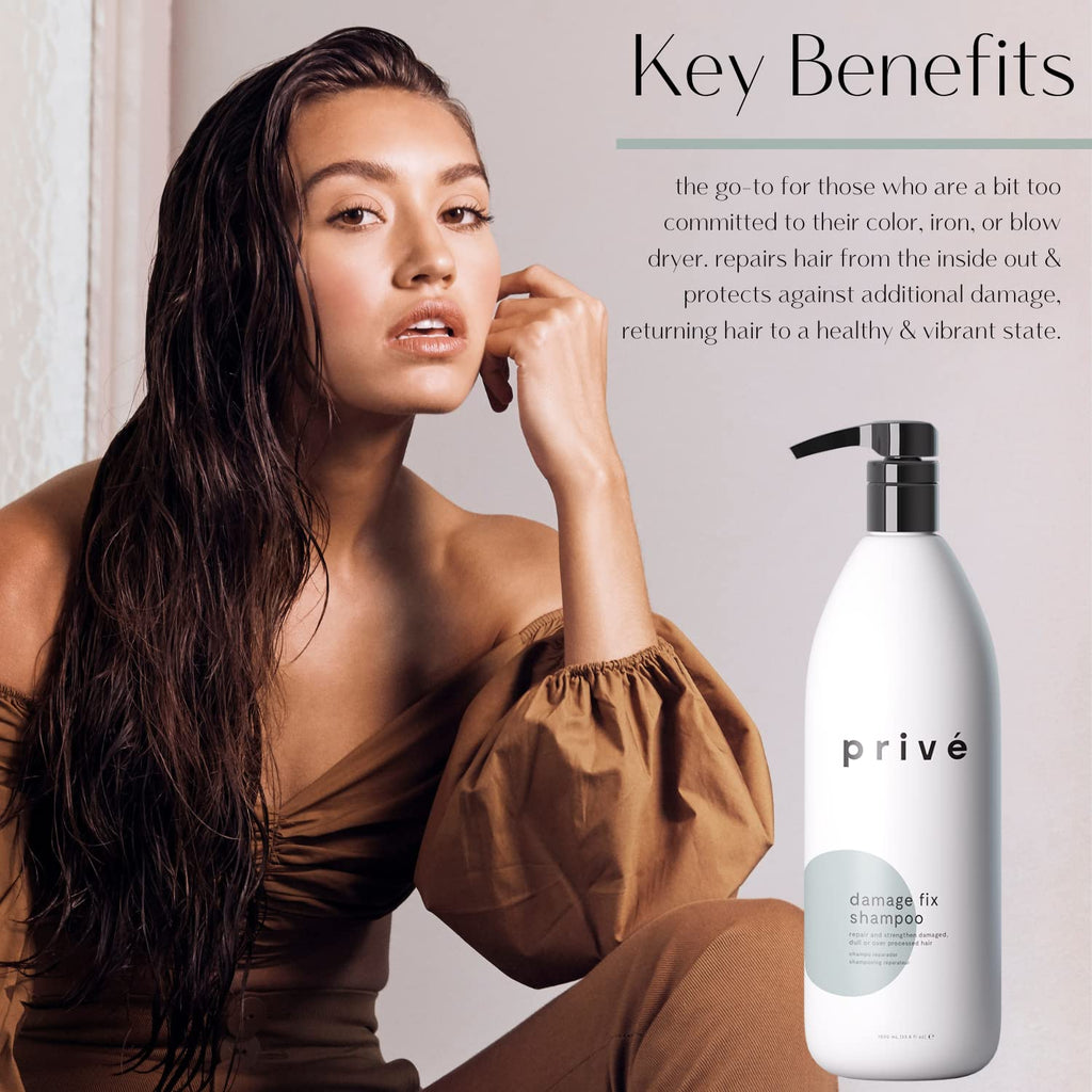 Privé Damage Fix Shampoo – Sulfate-Free Repair for Damaged Hair (33.8 oz) for Women & Men
