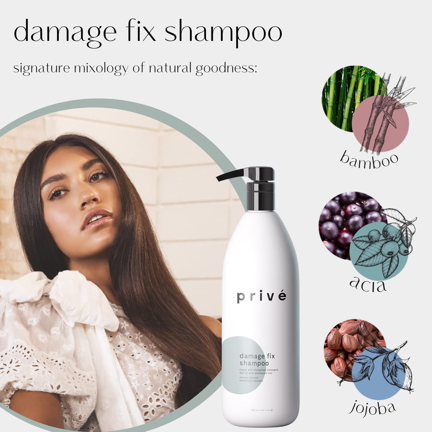 Privé Damage Fix Shampoo – Sulfate-Free Repair for Damaged Hair (33.8 oz) for Women & Men