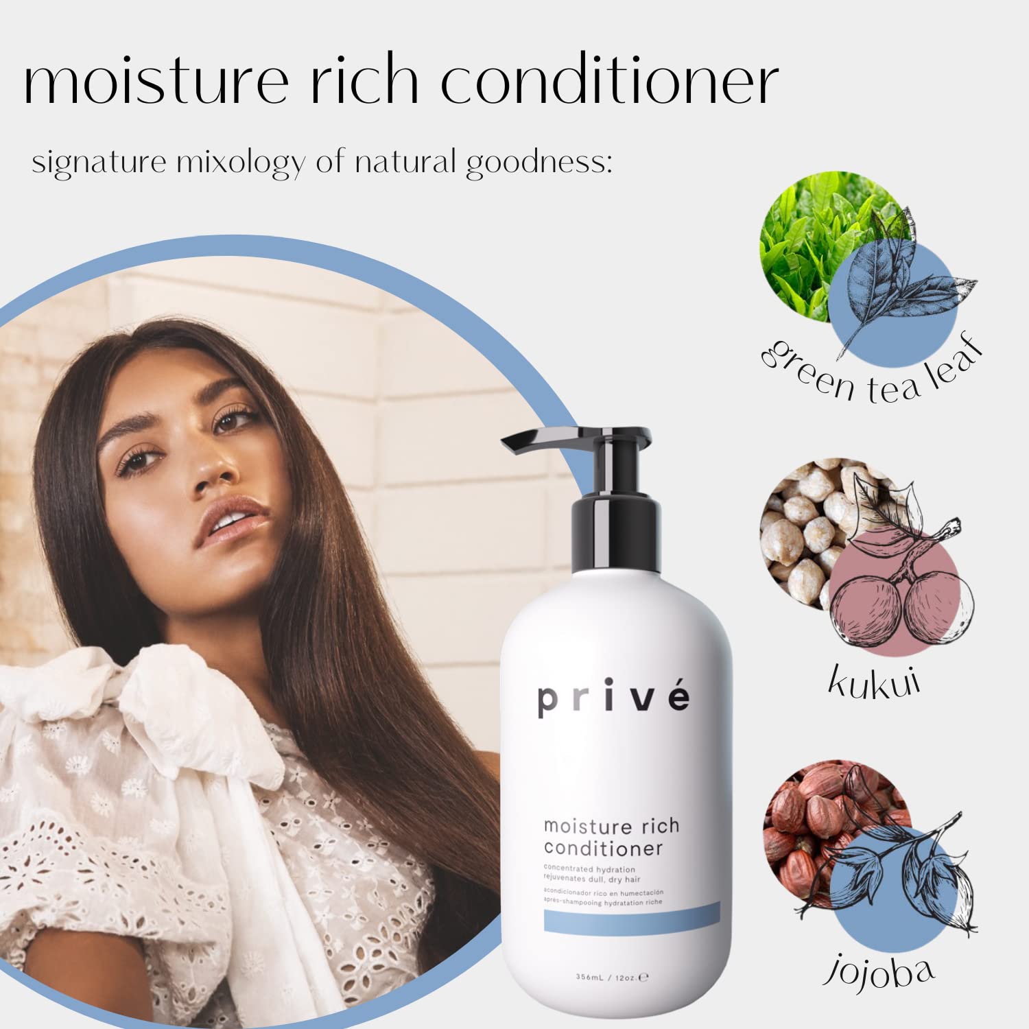 Prive Moisture Rich Conditioner — Nourishes Dry Hair, Smoothes Frizz with Organic Shea Butter (12 oz)