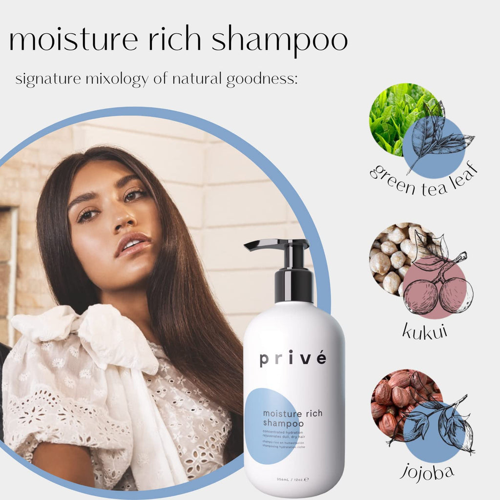Prive Moisture Rich Shampoo - Extreme Hydration with Shea Butter | Color Safe | 12 oz
