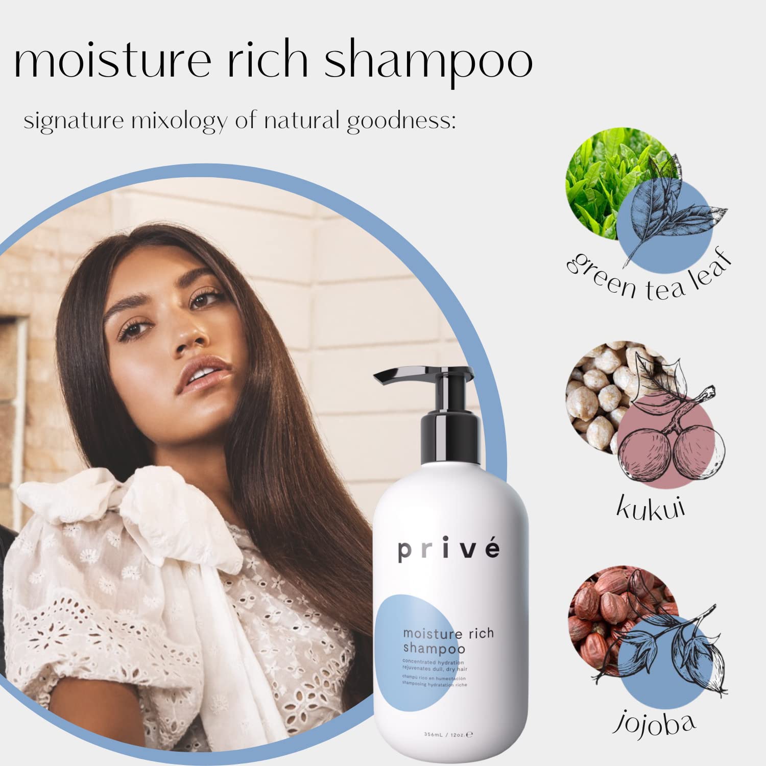Prive Moisture Rich Shampoo - Extreme Hydration with Shea Butter | Color Safe | 12 oz