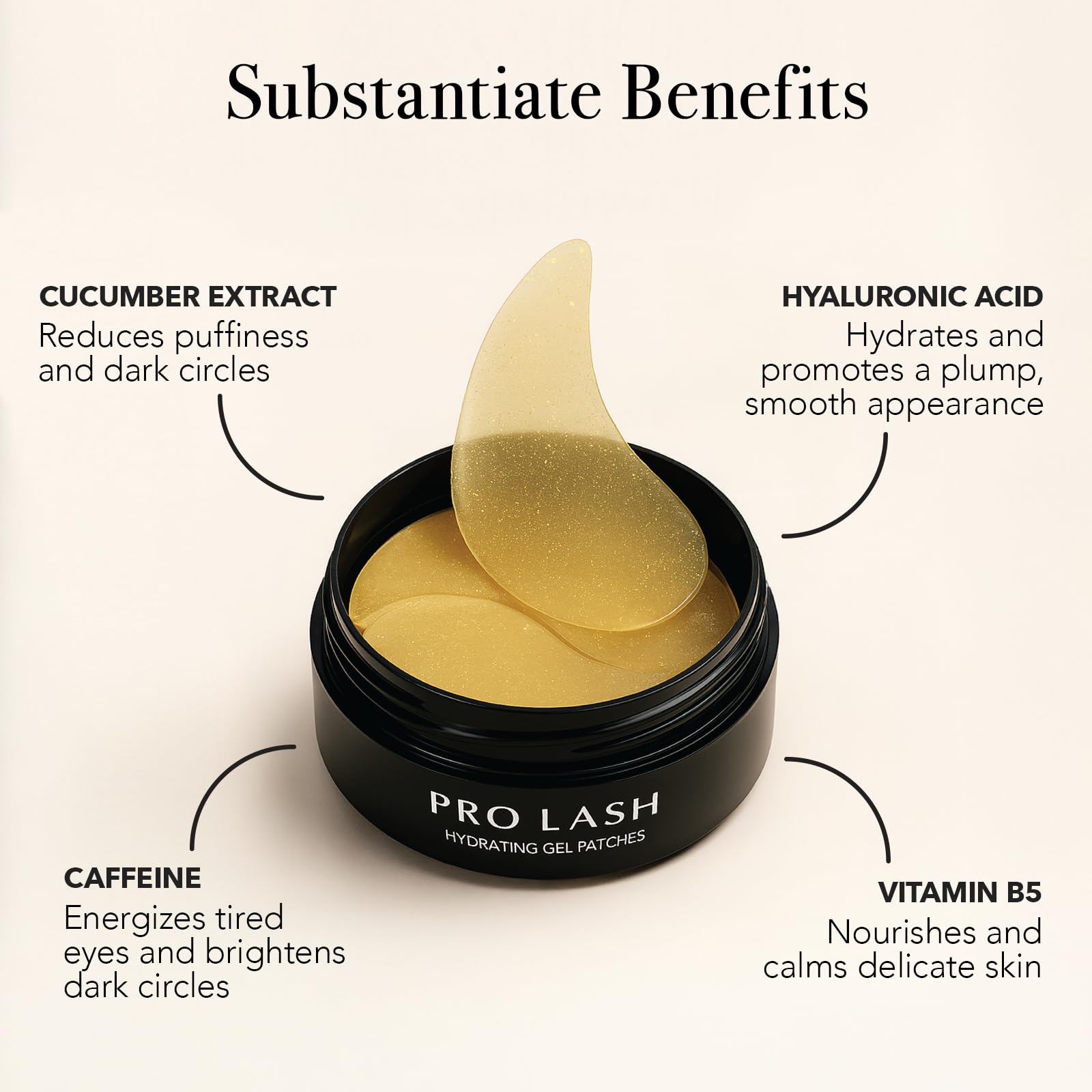 Pro Lash Hydrating Gel Under Eye Patches – Cucumber, Hyaluronic Acid, Caffeine & Vitamin B5 (16 Pairs) | All Skin Types