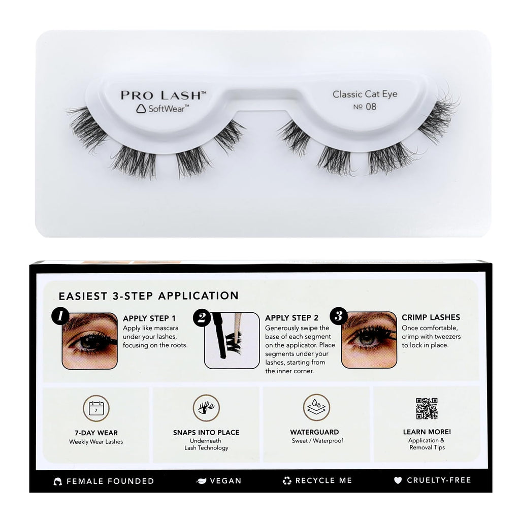 Pro Lash SoftWear Cat Eye No. 08 Black Lash Clusters – 7-Day Waterproof, Lightweight