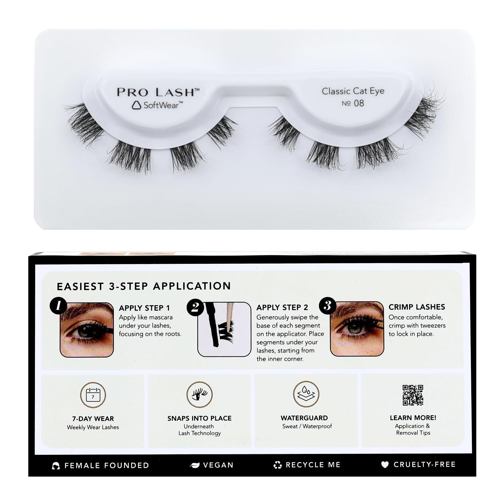 Pro Lash SoftWear Cat Eye No. 08 Black Lash Clusters – 7-Day Waterproof, Lightweight