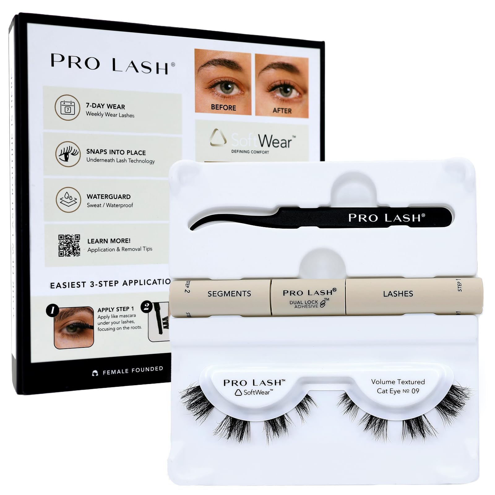 Pro Lash SoftWear Mini Lash Clusters Kit — 7-Day Cat Eye No. 09 with Adhesive & Tweezers