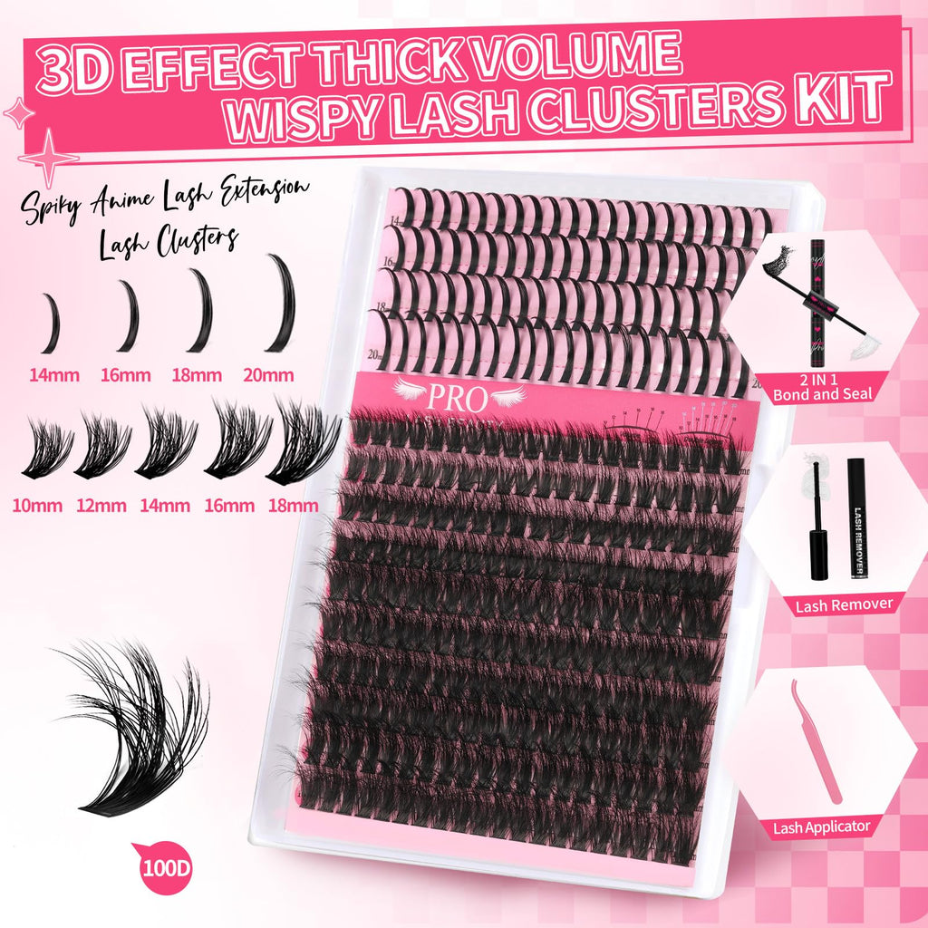 PRO LASHBEAUTY Lash Clusters with Spikes Kit - 100D 10-18mm 3D Style DIY Lashes