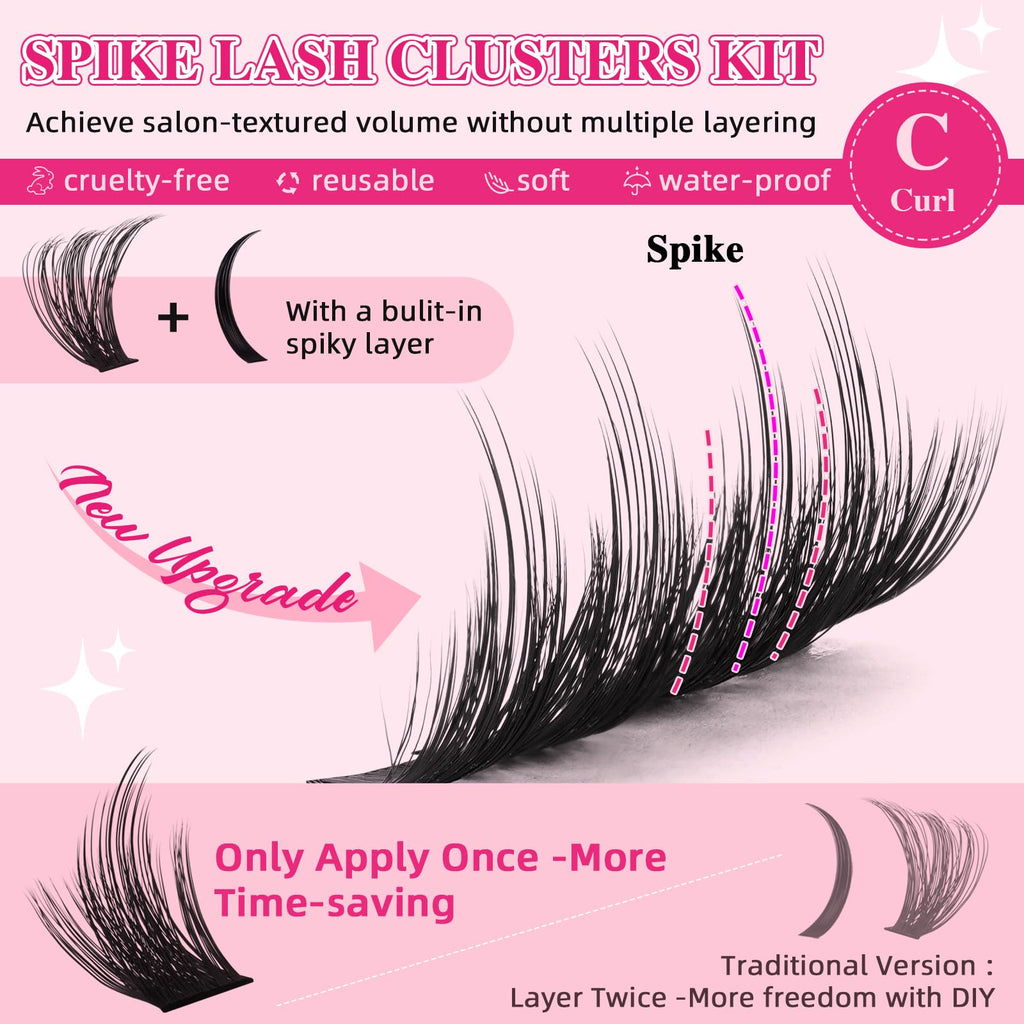 PRO LASHBEAUTY Spiky Lash Clusters Kit 100D – DIY Manga Lash Extensions at Home (8–18mm Mix)
