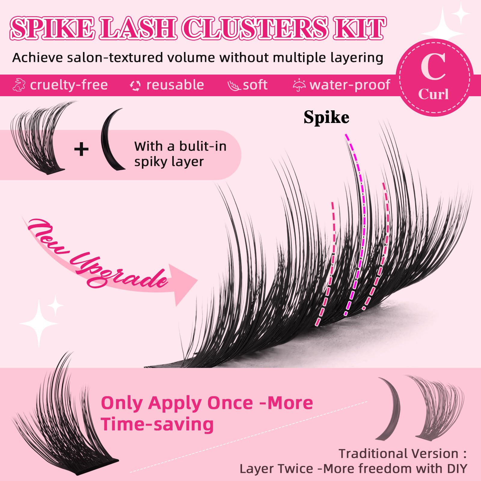 PRO LASHBEAUTY Spiky Lash Clusters Kit 100D – DIY Manga Lash Extensions at Home (8–18mm Mix)