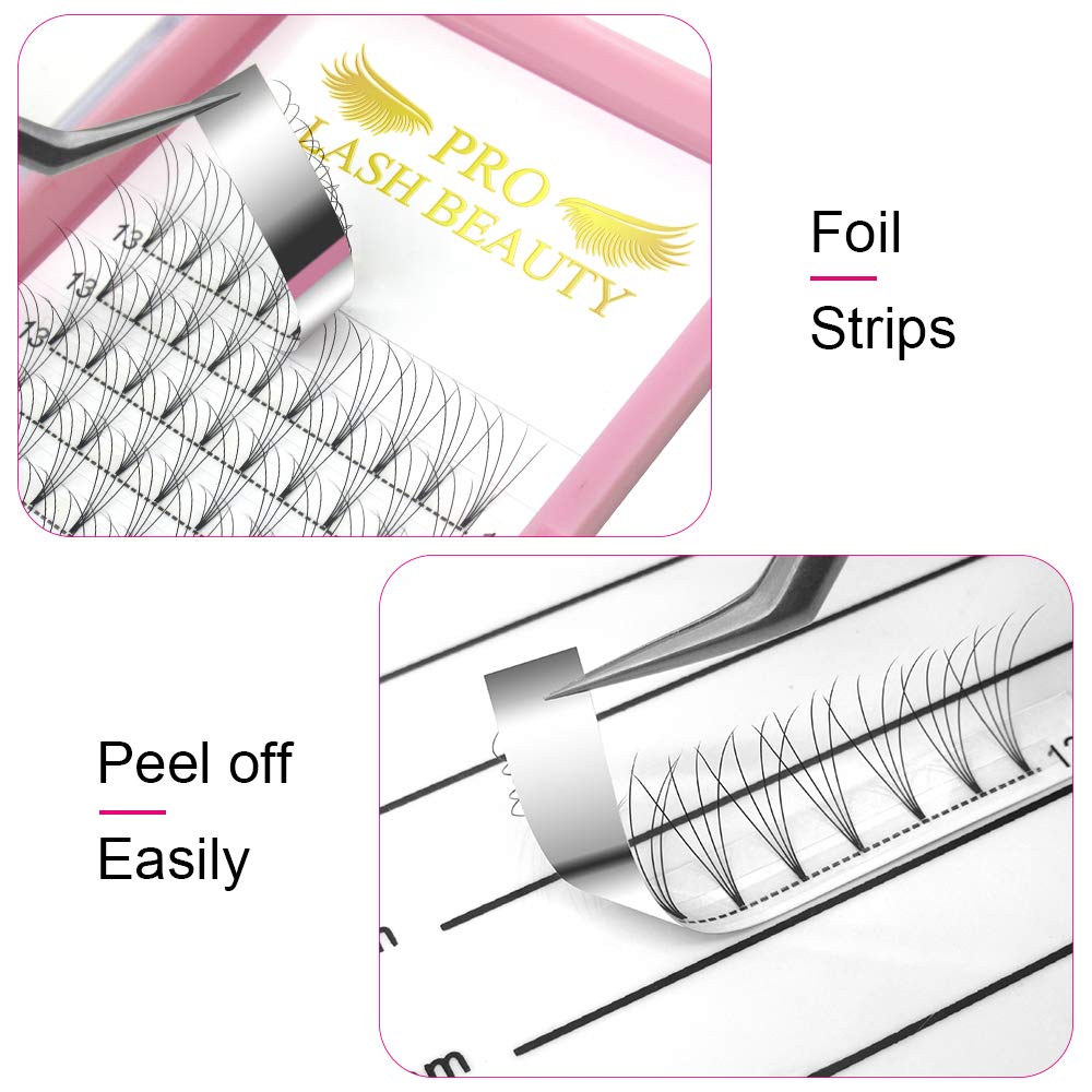 PRO LASHBEAUTY Premade Fans Eyelash Extensions 4D-D-0.10 | Short Stem, 9–20 mm