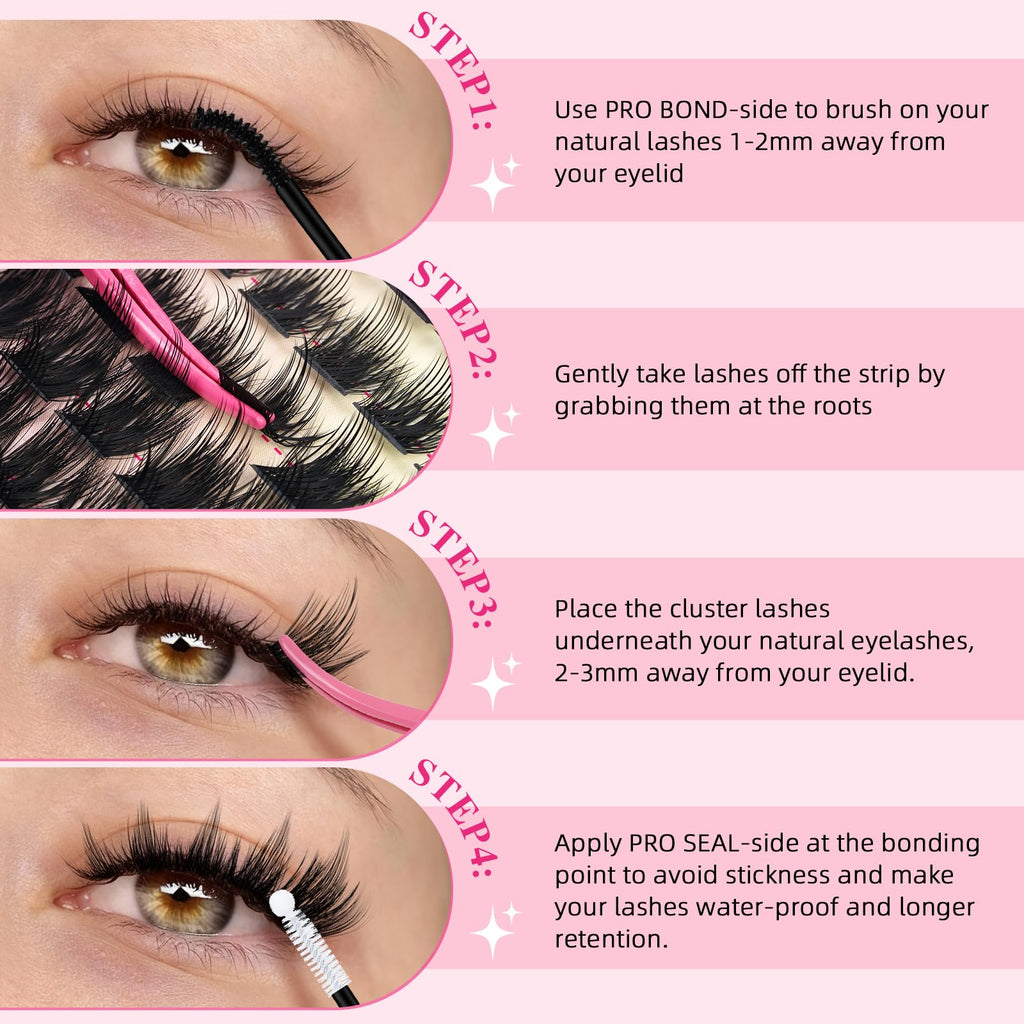 PRO LASHBEAUTY Spiky Lash Clusters Kit 100D – DIY Manga Lash Extensions at Home (8–18mm Mix)