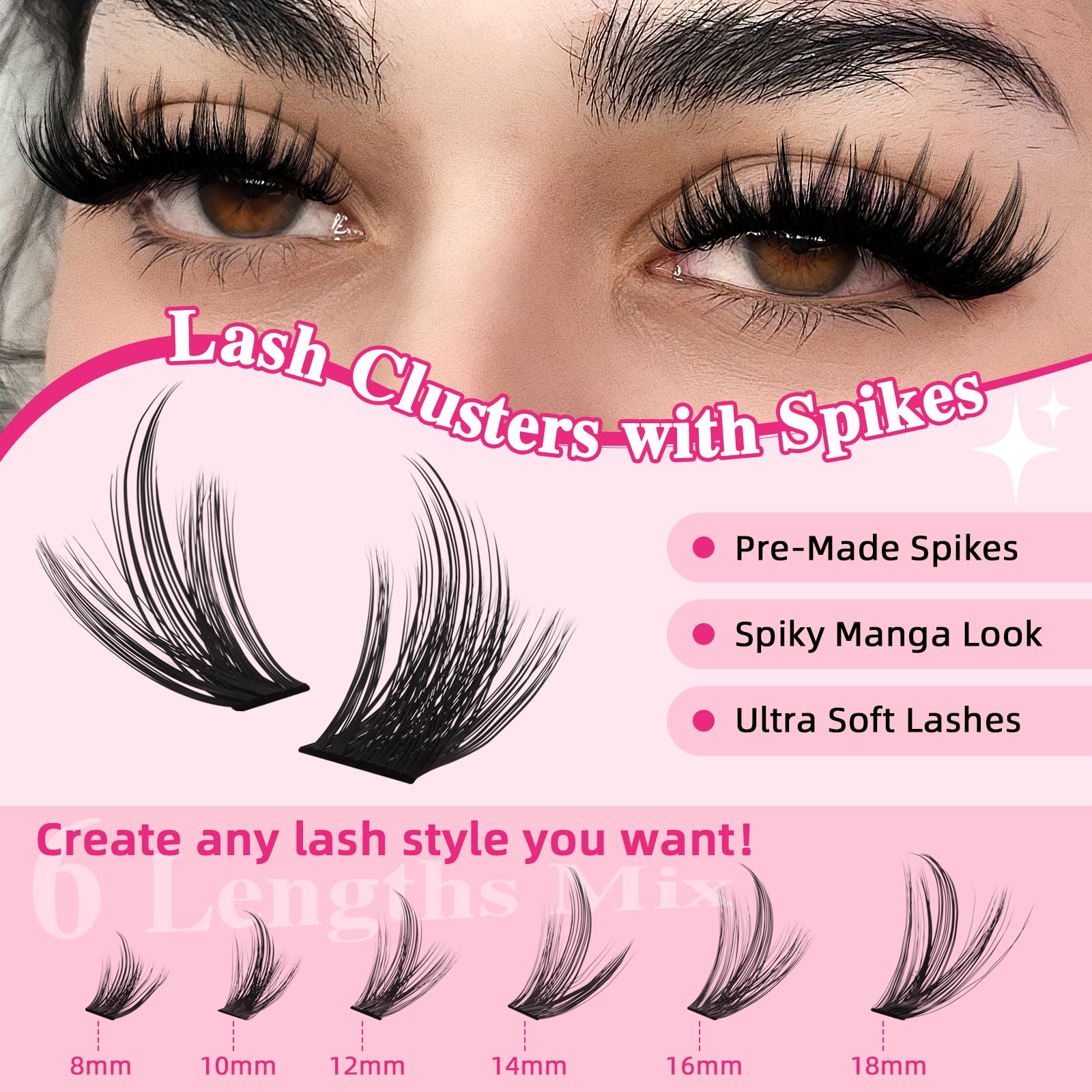 PRO LASHBEAUTY Manga Lash Clusters Kit 80D-100D-200D + Spikes | DIY Lash Extensions at Home