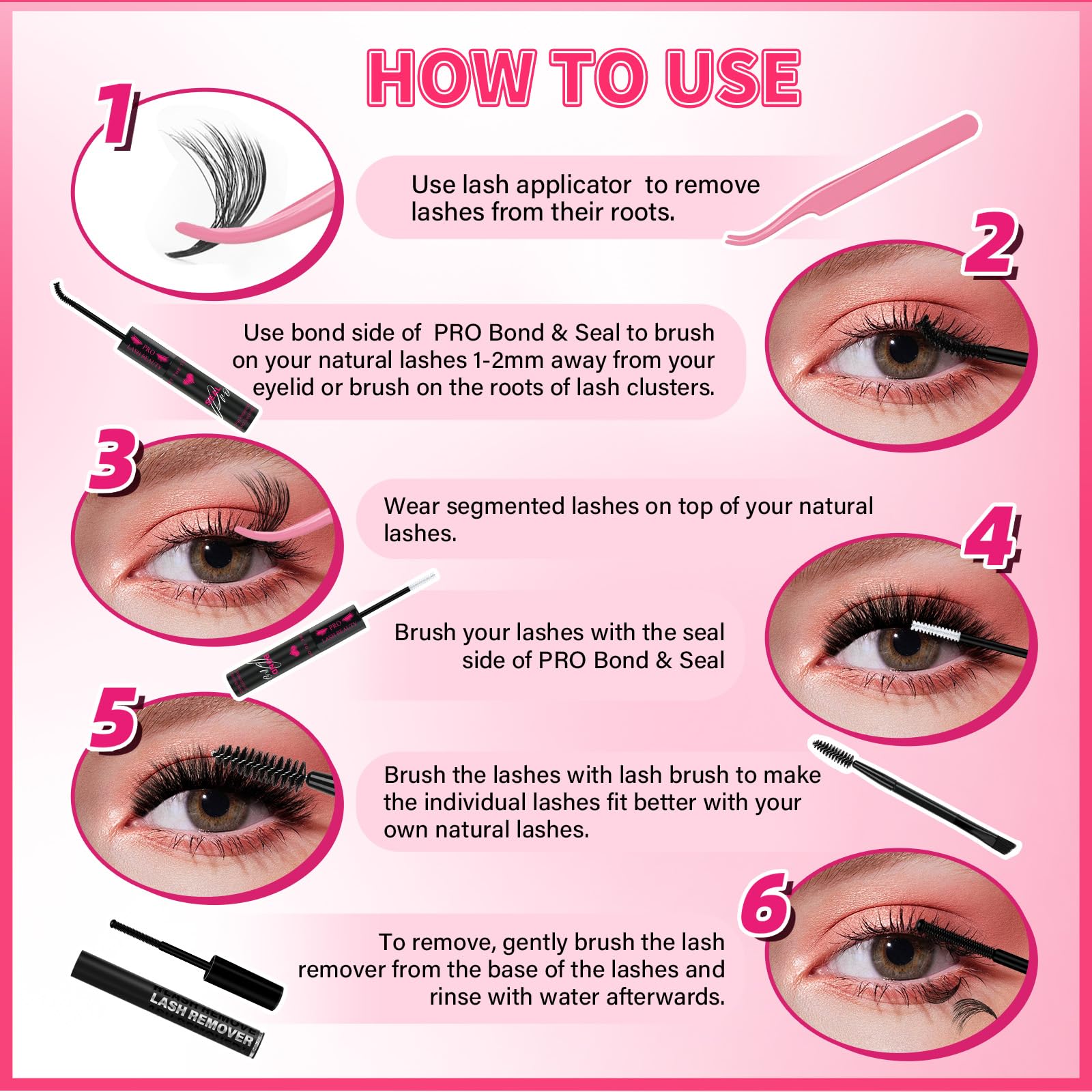 PRO LASHBEAUTY Lash Clusters Kit 3D Spiky Wispy – DIY Lash Extensions with Bond & Seal