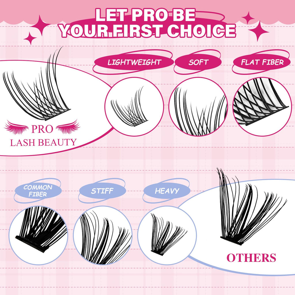 PRO LASHBEAUTY Lash Clusters 120 Pcs – DIY Lash Extensions, Downy-D-10-18 Mix