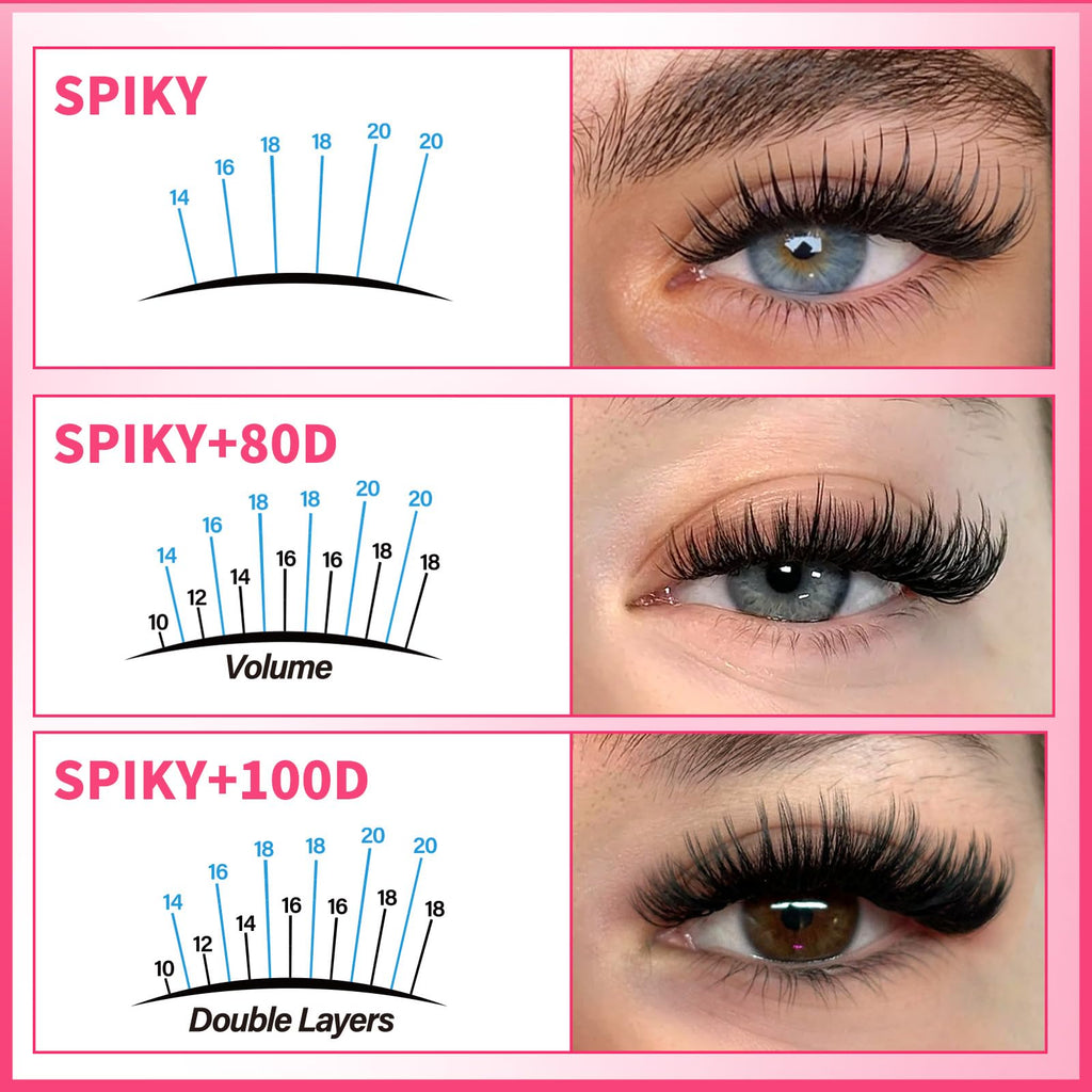 PRO LASHBEAUTY Lash Clusters with Spikes Kit - 100D 10-18mm 3D Style DIY Lashes