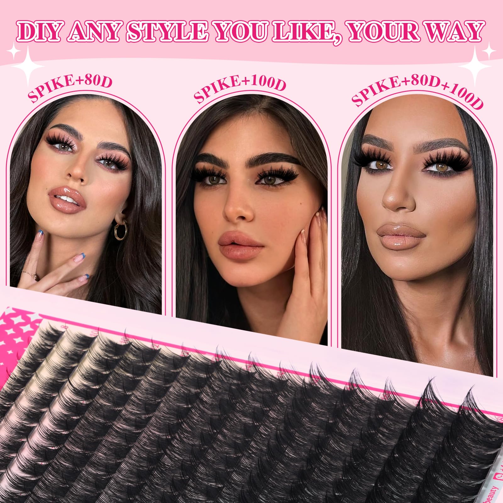 PRO LASHBEAUTY Spiky Lash Clusters Kit 100D – DIY Manga Lash Extensions at Home (8–18mm Mix)