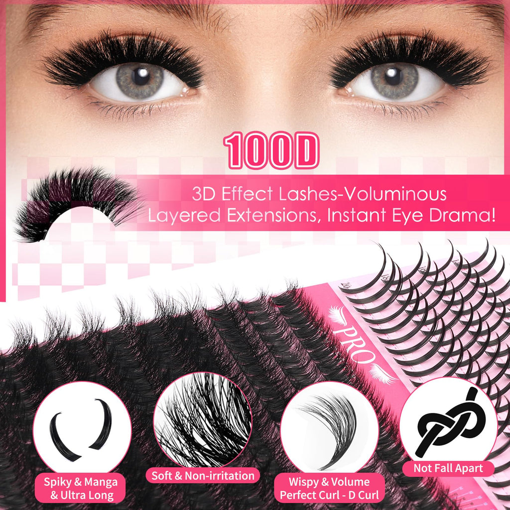 PRO LASHBEAUTY Lash Clusters with Spikes Kit - 100D 10-18mm 3D Style DIY Lashes