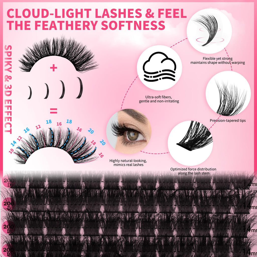 PRO LASHBEAUTY Lash Clusters Kit 3D Spiky Wispy – DIY Lash Extensions with Bond & Seal