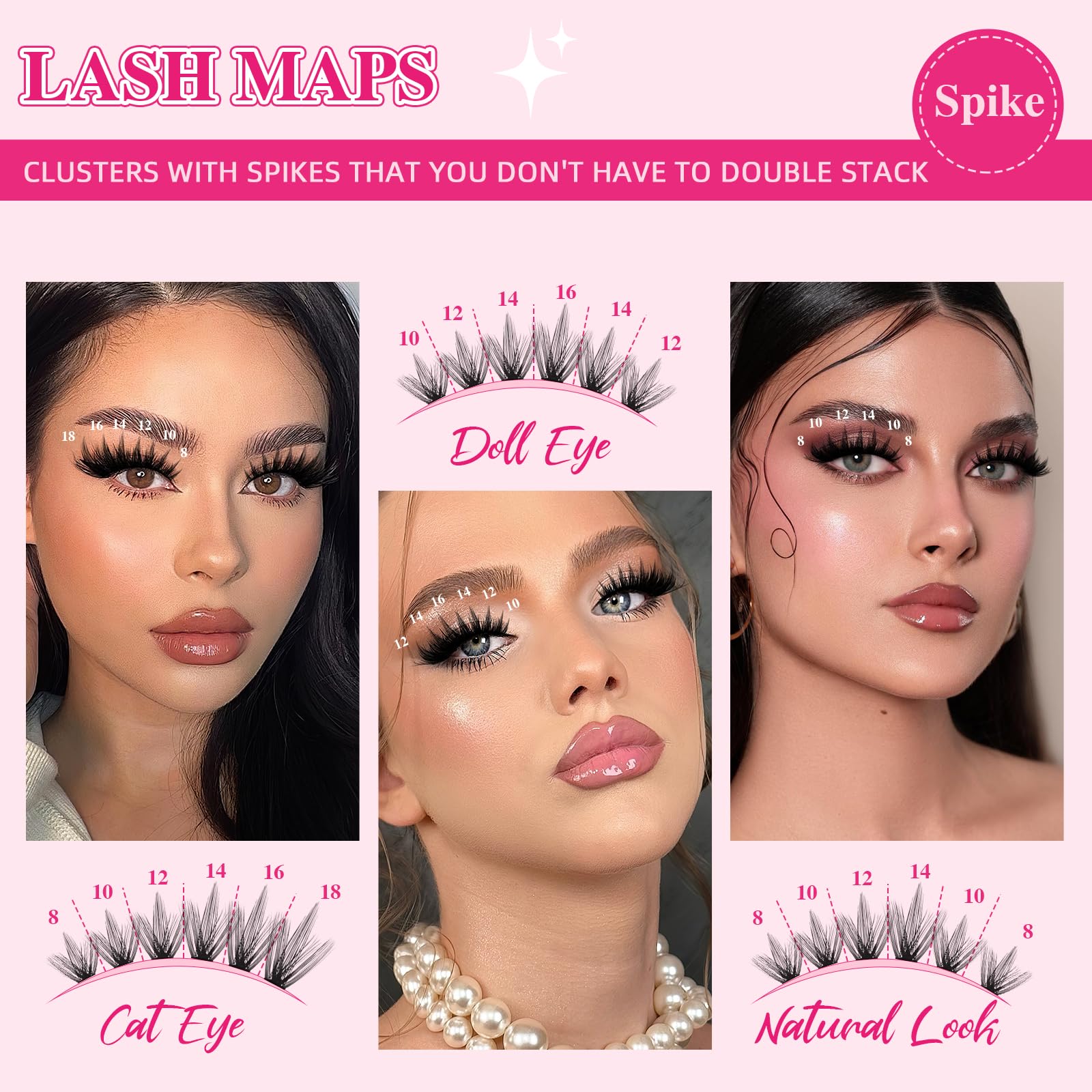 PRO LASHBEAUTY Manga Lash Clusters Kit 80D-100D-200D + Spikes | DIY Lash Extensions at Home