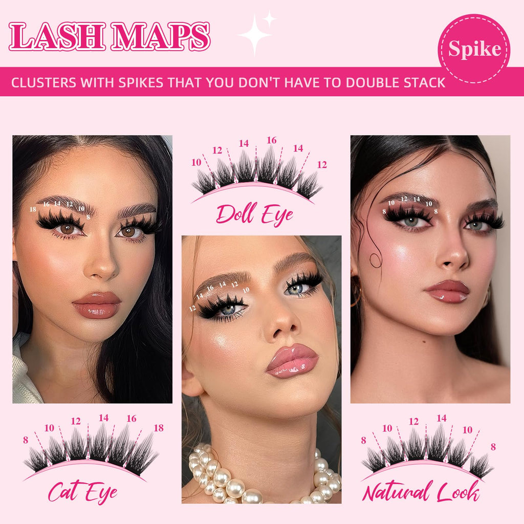PRO LASHBEAUTY Spiky Lash Clusters Kit 100D – DIY Manga Lash Extensions at Home (8–18mm Mix)