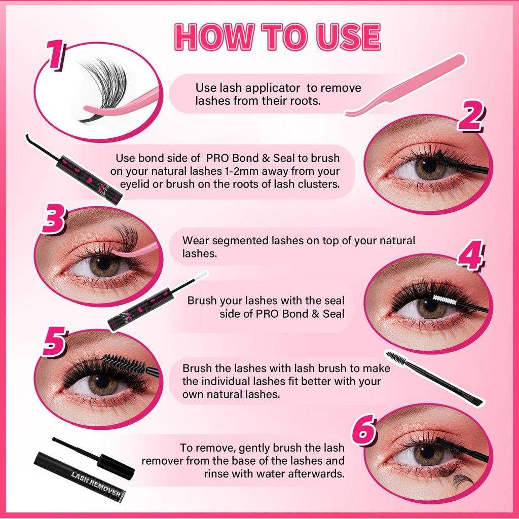 PRO LASHBEAUTY Lash Clusters with Spikes Kit - 100D 10-18mm 3D Style DIY Lashes