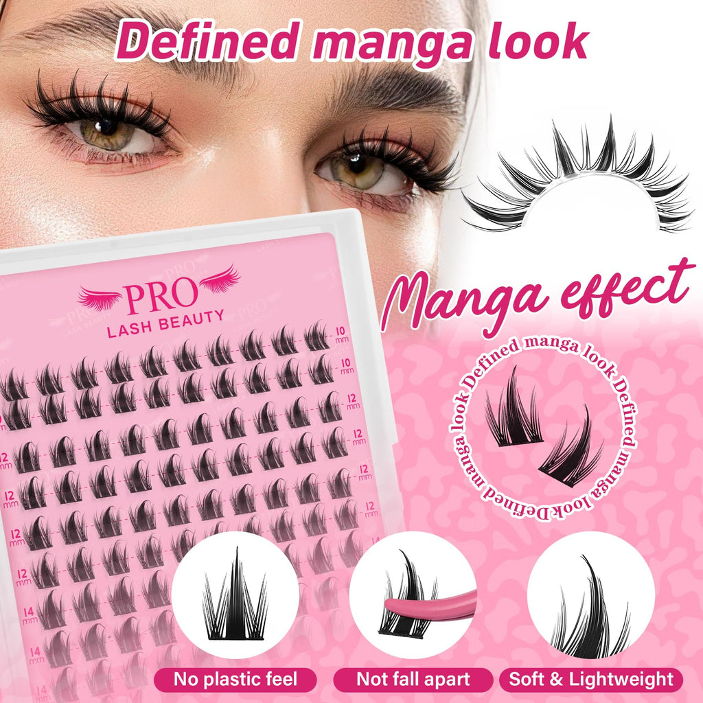 PRO LASHBEAUTY Manga Lash Clusters Kit – Anime Lash Volume with Ultra-Thin Band and Bond & Seal