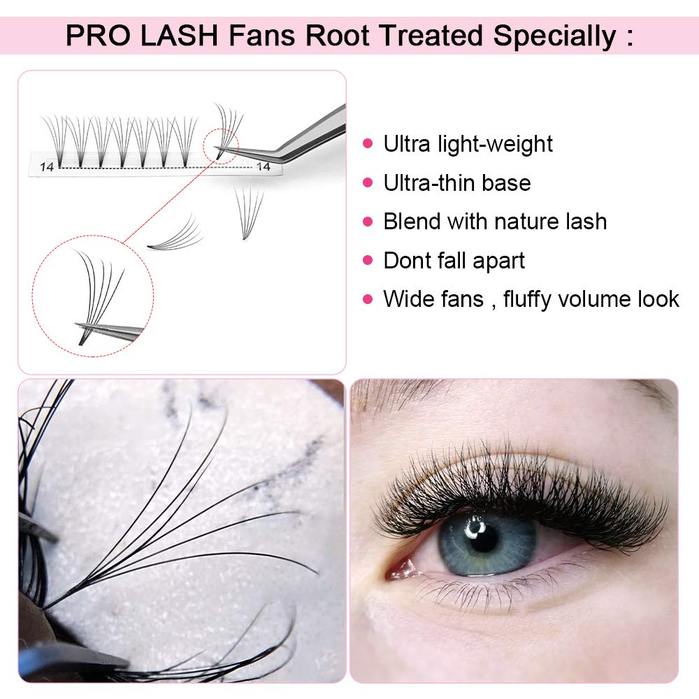 PRO LASHBEAUTY Premade Fans Eyelash Extensions | Short Stem Volume 5D-D-0.07-17mm