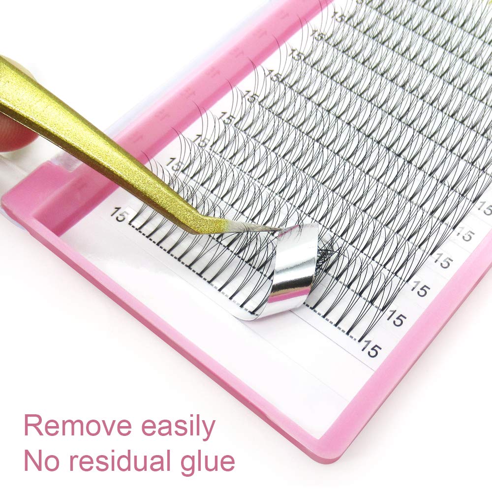 PRO LASHBEAUTY Premade Fans Eyelash Extensions — 3D-D Short Stem, C / D Curl, 0.07/0.10, 17mm