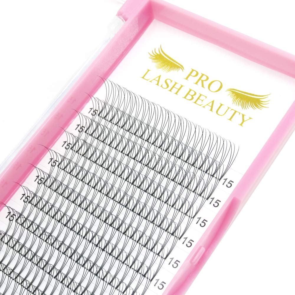 PRO LASHBEAUTY Premade Fans Eyelash Extensions — 3D-D Short Stem, C / D Curl, 0.07/0.10, 17mm