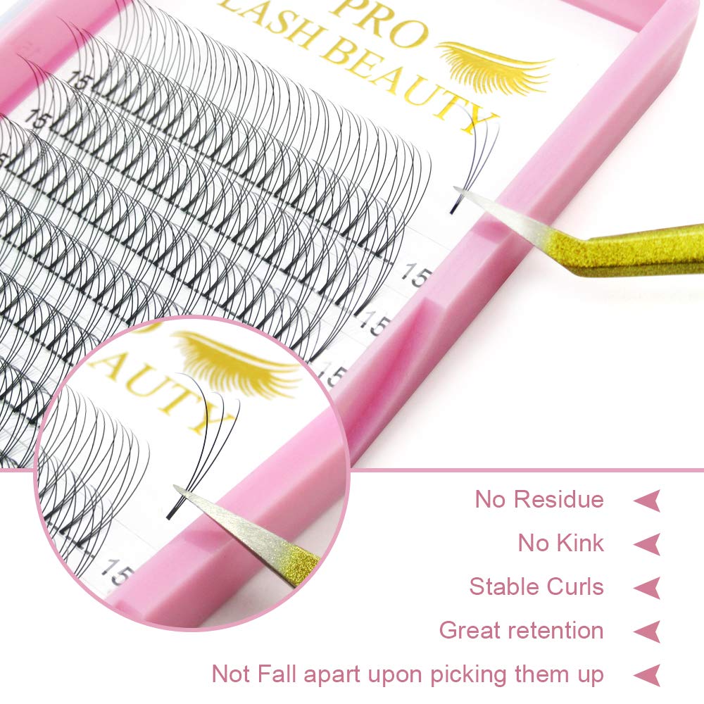 PRO LASHBEAUTY Premade Fans Eyelash Extensions | 3D-C-0.10, 9-20mm